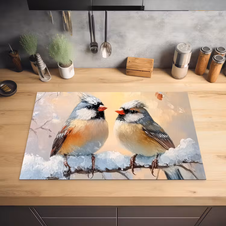 Vogels - Tak - Winter - Sneeuw Inductie beschermer vinyl 3mm klein -sfeer5