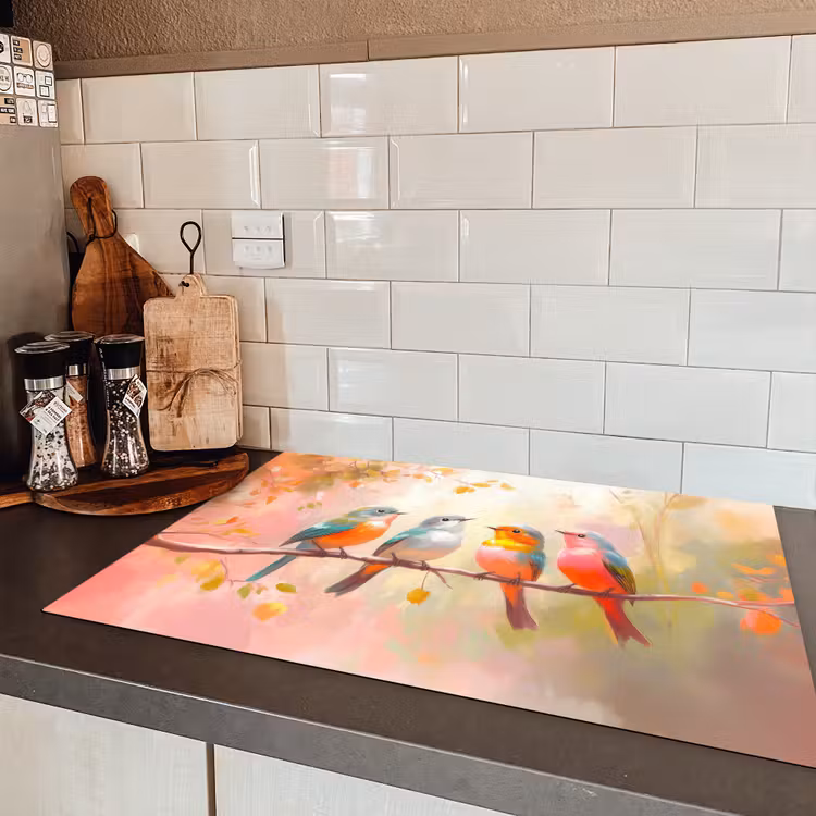 Vogels - Kleurrijk - Tak Inductie beschermer vinyl 3mm klein -sfeer3