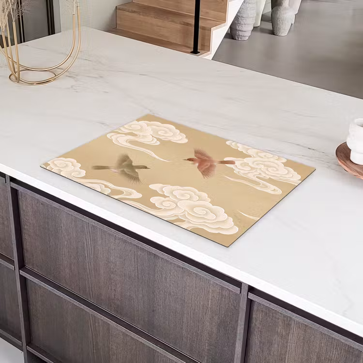 Vogels - Vliegen - Beige Inductie beschermer vinyl 3mm klein -sfeer8