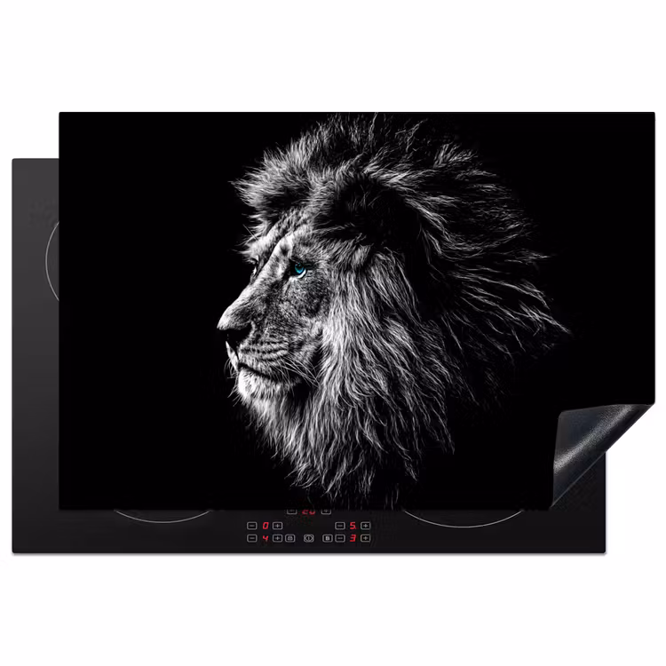 Zwart Wit - Leeuw - Kop - Dieren Inductie beschermer vinyl 3mm klein -3d