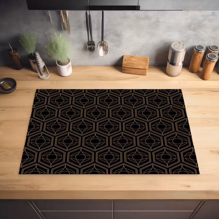 Zwart - Goud - Bloemenkern Inductie beschermer vinyl 3mm klein 276 -sfeer5