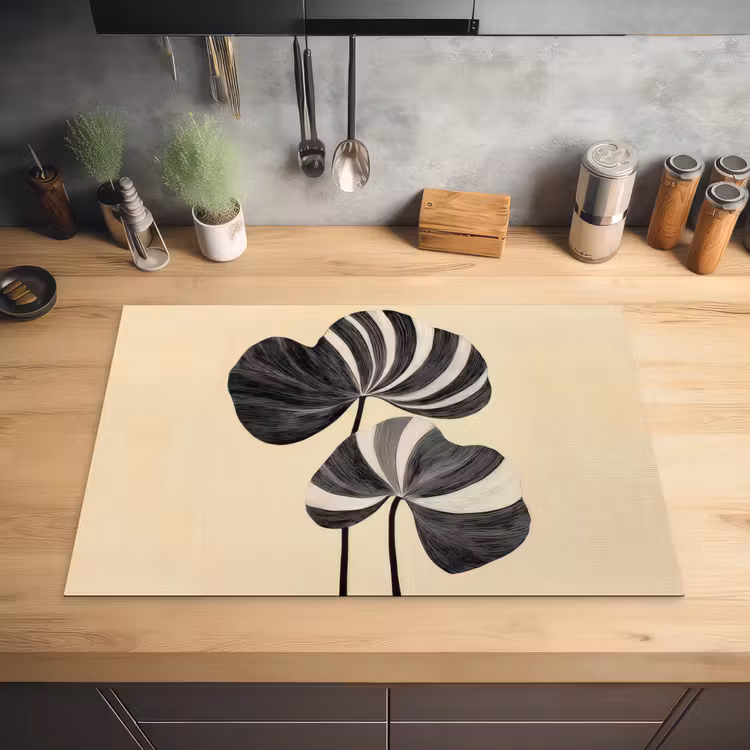 Zwart - Bladeren - Strepen - Minimalistisch Inductie beschermer vinyl 3mm klein -sfeer5