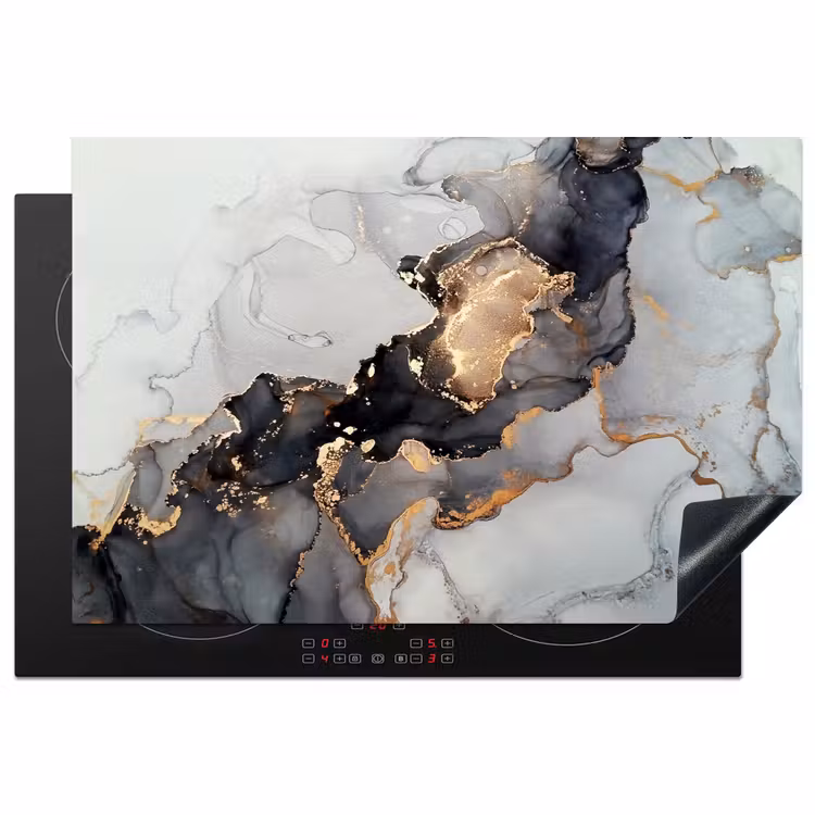 Zwart - Marmer - Luxe - Goud Inductie beschermer vinyl 3mm klein -3d