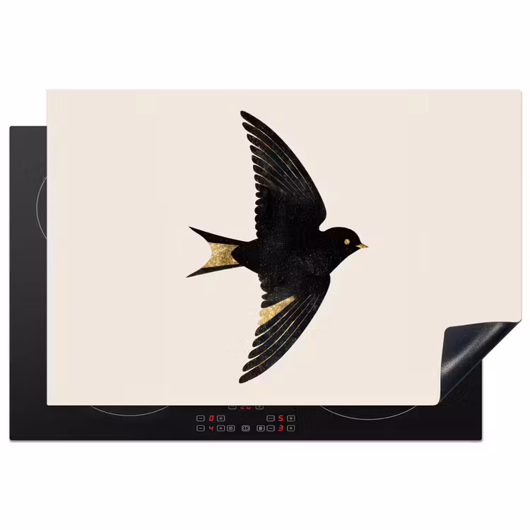 Zwarte zwaluw - Gouden accenten - Lichte achtergrond Inductie beschermer vinyl 3mm klein -3d