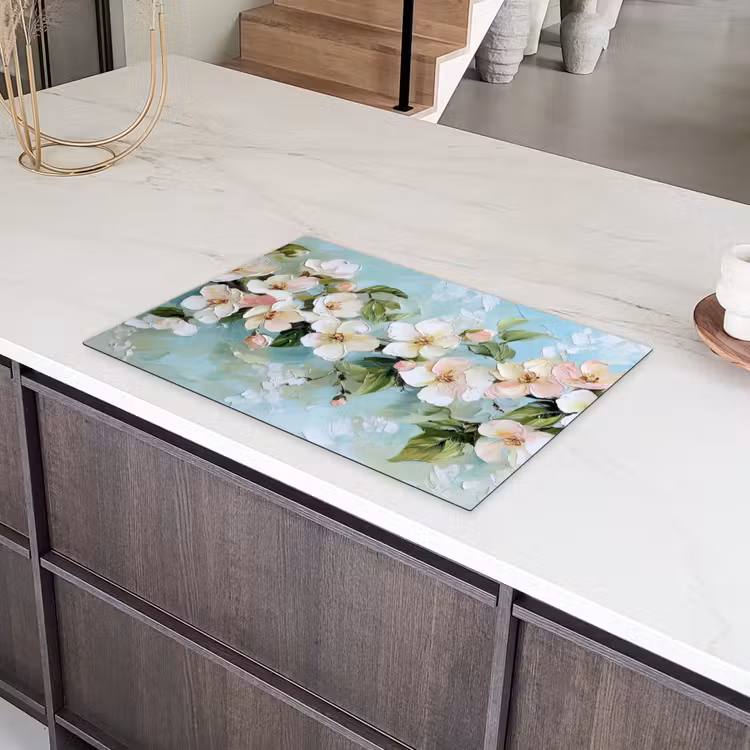 Bloesem - Bladeren - Lichtblauw Inductie beschermer vinyl 3mm klein -sfeer8
