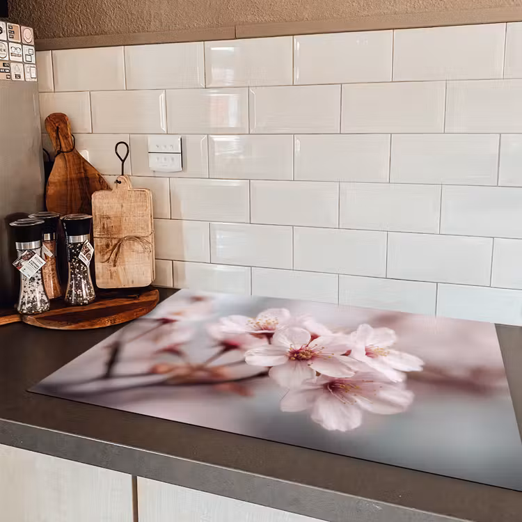 Bloesems - Meeldraden - Geel - Wazig Inductie beschermer vinyl 3mm klein -sfeer3