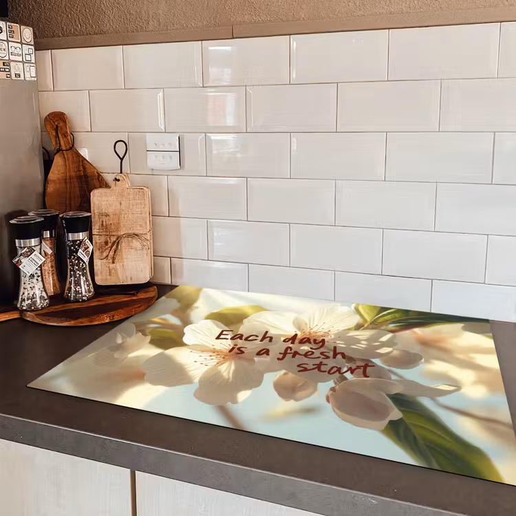 Bloesems - Zonlicht - Quote - Wit Inductie beschermer vinyl 3mm klein -sfeer3