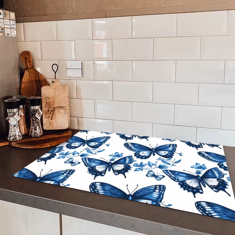 Blauw - Vlinders - Bloemen - Wit Inductie beschermer vinyl 3mm klein 276 -sfeer3
