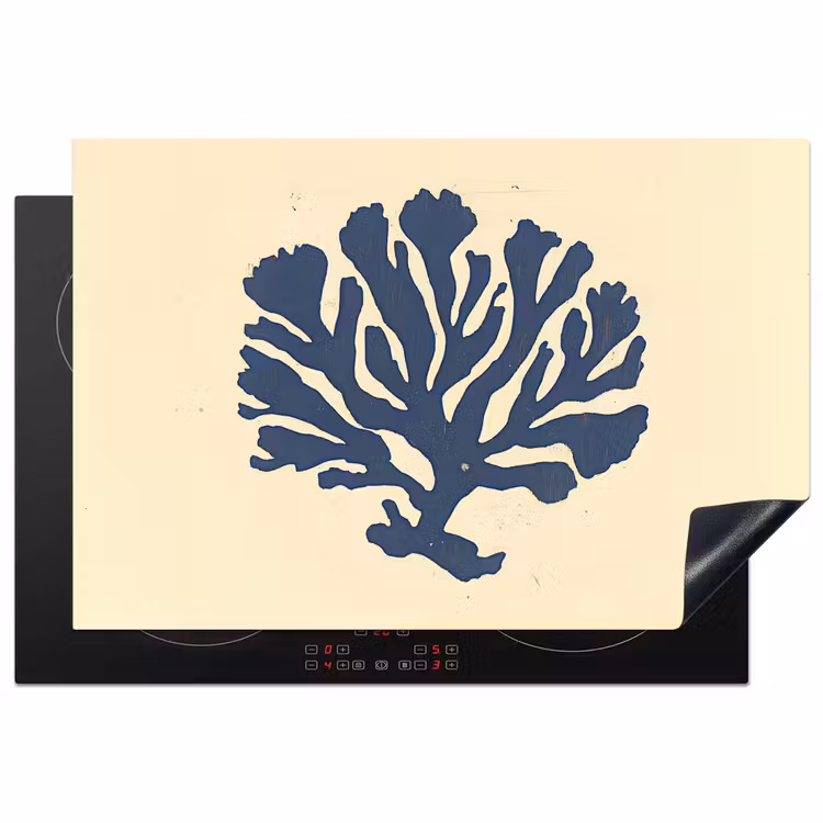 Blauw koraal - Vertakkingen - Beige Inductie beschermer vinyl 3mm klein -3d