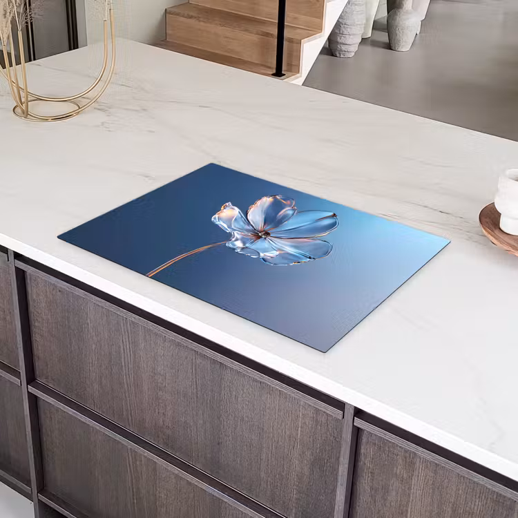 Blauw - Bloem - Glazen - Sierlijk Inductie beschermer vinyl 3mm klein -sfeer8