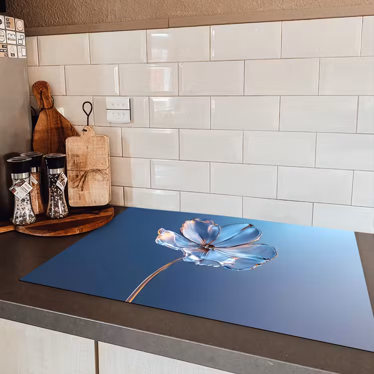 Blauw - Bloem - Glazen - Sierlijk Inductie beschermer vinyl 3mm klein -sfeer3