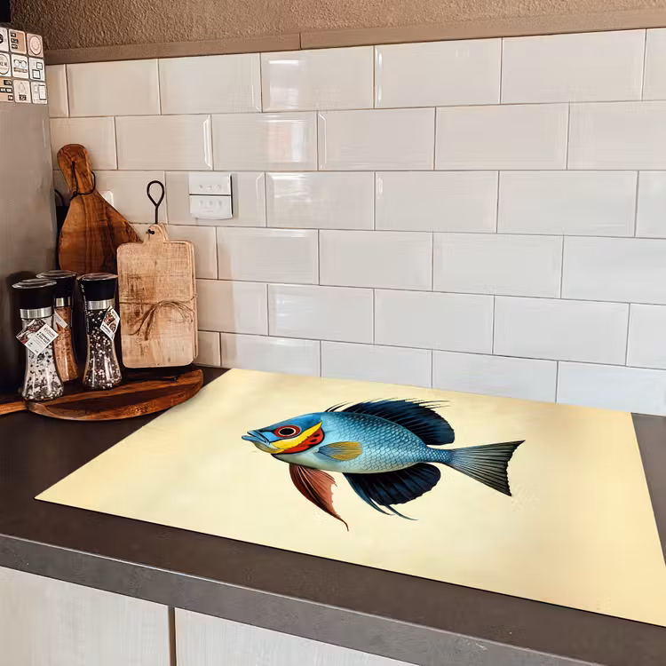 Blauw - Kieuwen - Vis - Illustratie Inductie beschermer vinyl 3mm klein -sfeer3