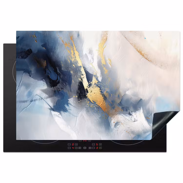Blauw - Modern - Marmer - Abstract - Goud Inductie beschermer vinyl 3mm klein -3d