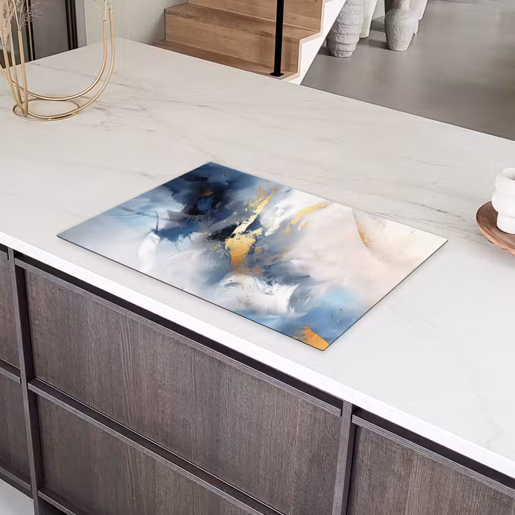 Blauw - Modern - Marmer - Abstract - Goud Inductie beschermer vinyl 3mm klein -sfeer8