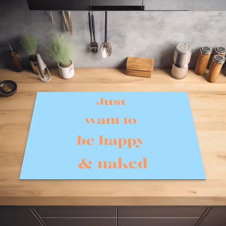 Blauw - Oranje - Just want to be happy & naked Inductie beschermer vinyl 3mm klein -sfeer5