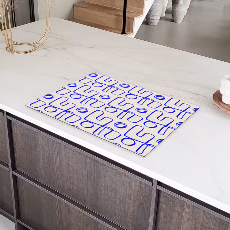 Blauw - Patroon - Beige - Abstract Inductie beschermer vinyl 3mm klein 276 -sfeer8