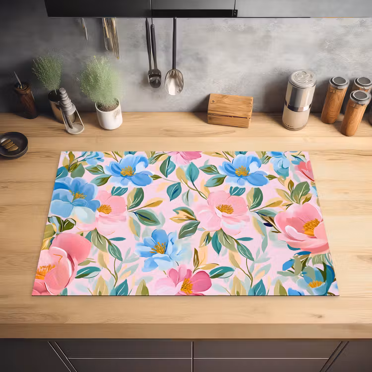 Blauw - Roze - Bloemen Inductie beschermer vinyl 3mm klein -sfeer5
