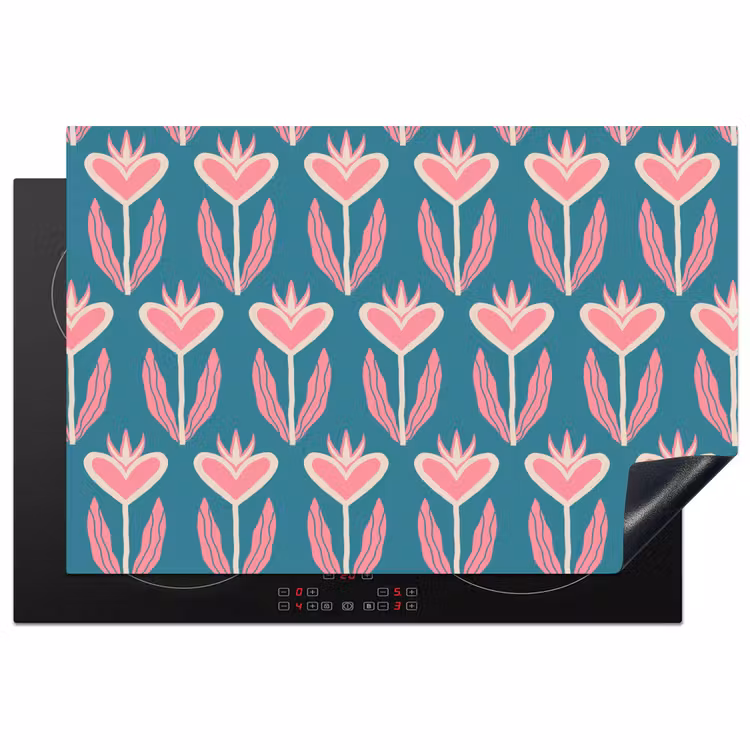 Blauw - Retro - Patroon - Hartjes Inductie beschermer vinyl 3mm klein 276 -3d