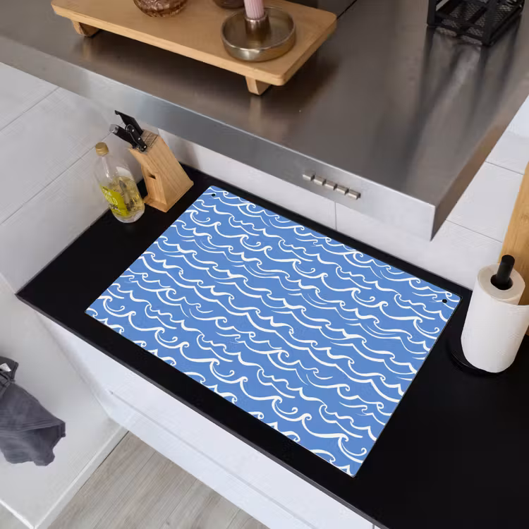 Blauw - Wit - Simpel - Getekend - Golven Inductie beschemer met haakjes klein 777 -sfeer1