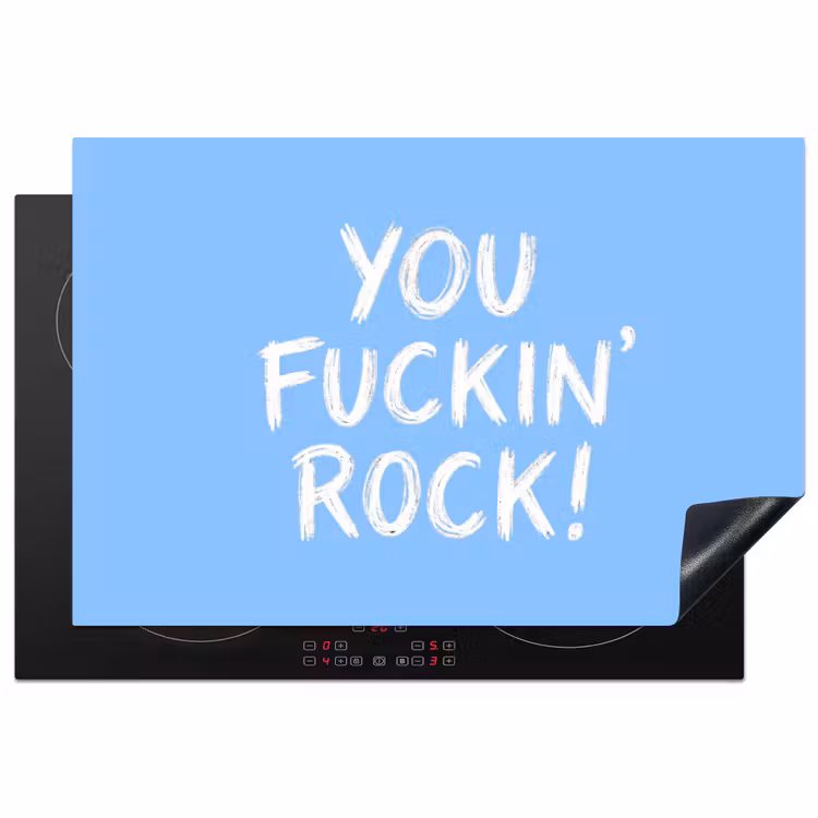 Blauw - Wit - You fuckin rock Inductie beschermer vinyl 3mm klein -3d