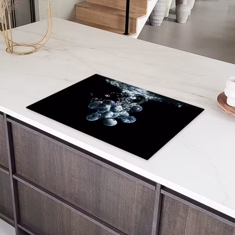 Blauwe bessen - Fruit - bes - Stilleven - Water - Zwart Inductie beschermer vinyl 3mm klein -sfeer8