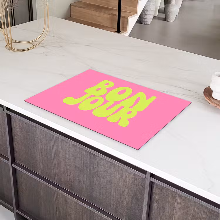 Bonjour - Roze - Fel groen Inductie beschermer vinyl 3mm klein -sfeer8