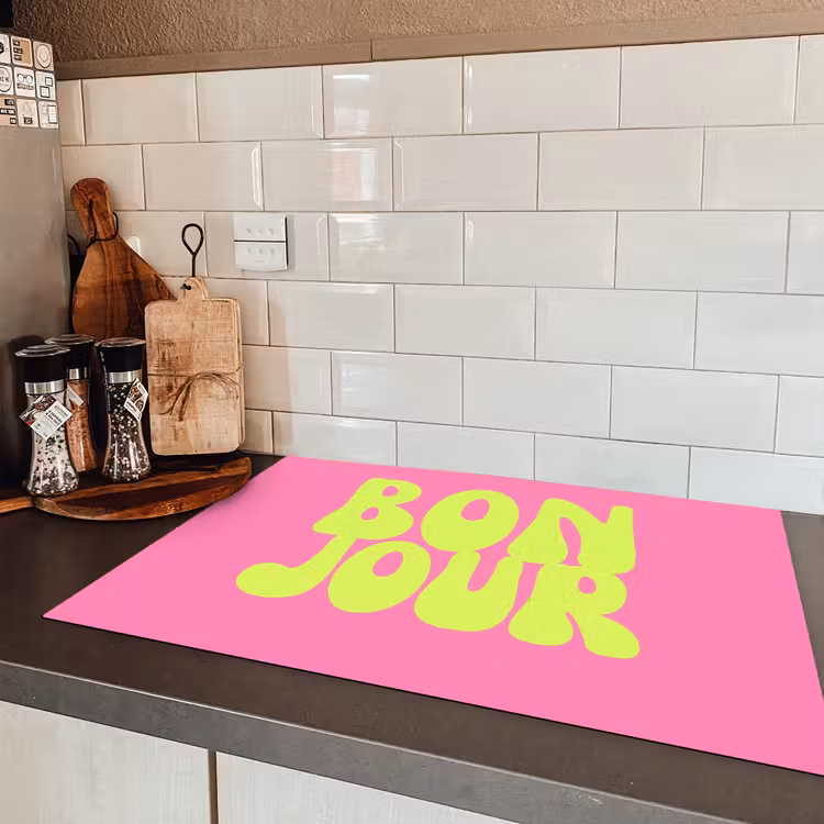 Bonjour - Roze - Fel groen Inductie beschermer vinyl 3mm klein -sfeer3