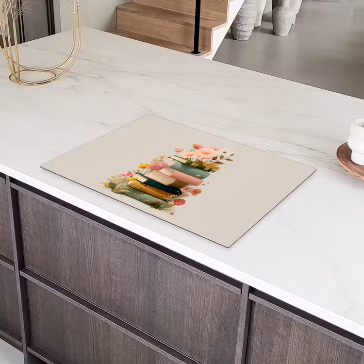 Boeken - Stapel - Bloemen - Kleurrijk Inductie beschermer vinyl 3mm klein -sfeer8