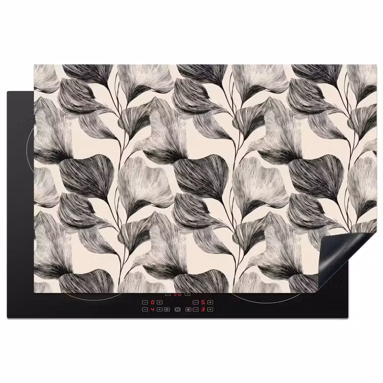 Botanisch - Bladeren - Zwart Inductie beschermer vinyl 3mm klein 276 -3d