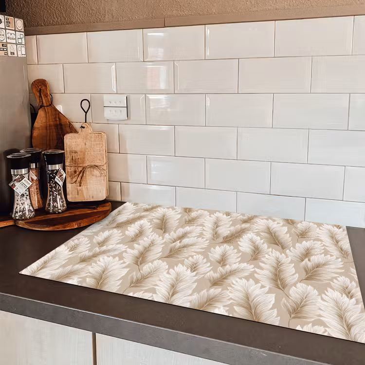 Botanisch - Patroon - Beige Inductie beschermer vinyl 3mm klein 276 -sfeer3