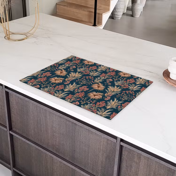 Botanisch - Patroon - Blauw Inductie beschermer vinyl 3mm klein 276 -sfeer8