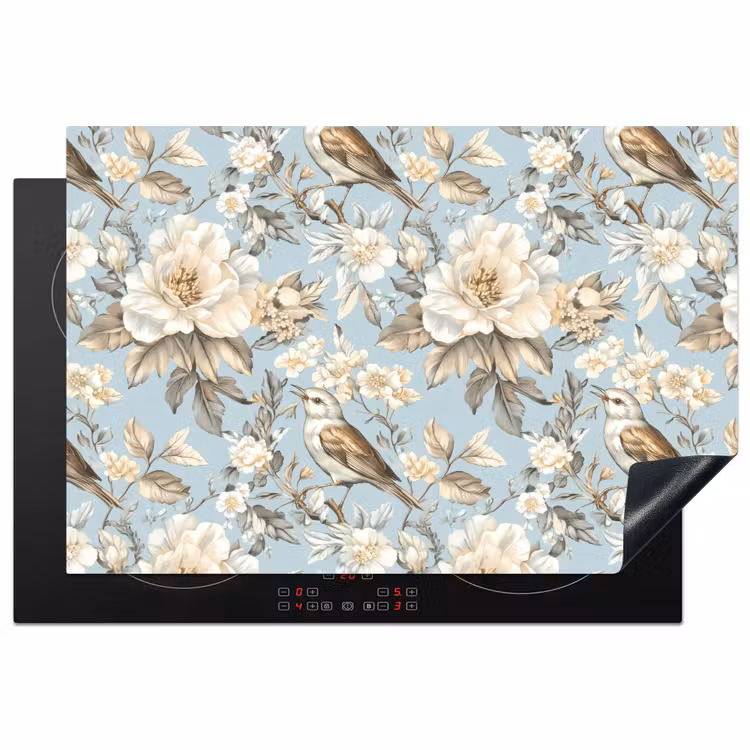 Botanisch - Zangvogel - Blauw Inductie beschermer vinyl 3mm klein 276 -3d