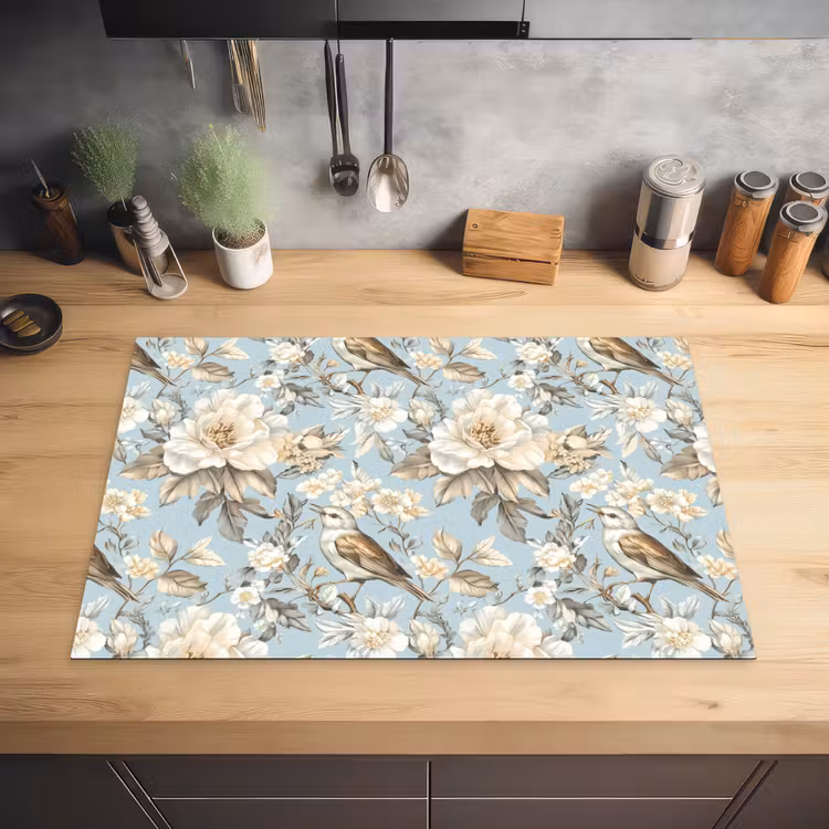 Botanisch - Zangvogel - Blauw Inductie beschermer vinyl 3mm klein 276 -sfeer5