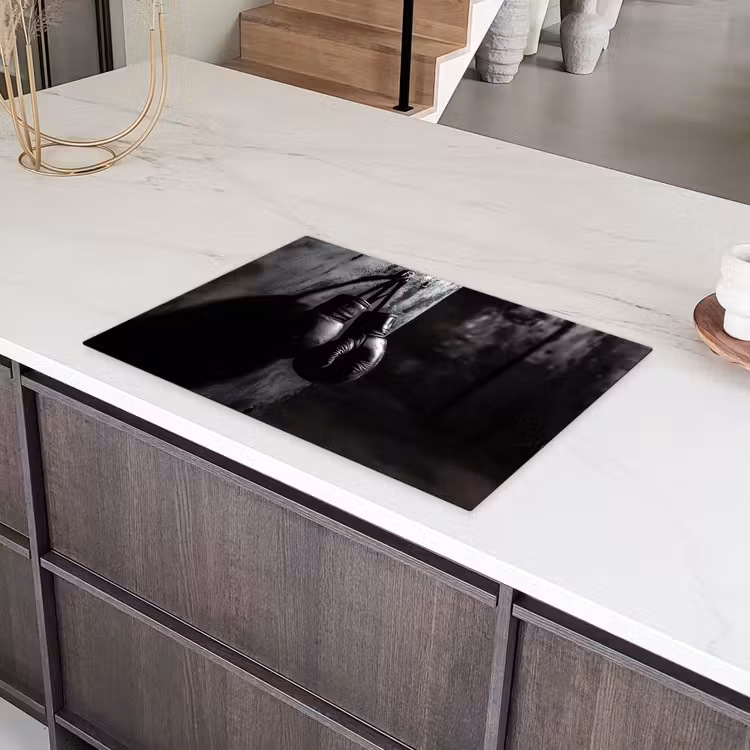 Bokshandschoenen - Muur - Duister - Zwart Inductie beschermer vinyl 3mm klein -sfeer8