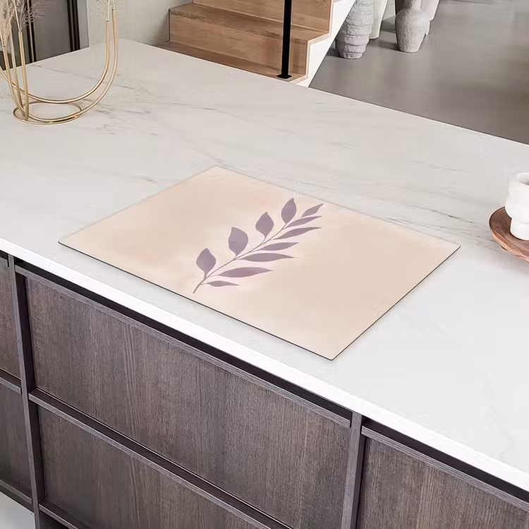 Tak - Bladeren - Minimalistisch - Beige Inductie beschermer vinyl 3mm klein -sfeer8