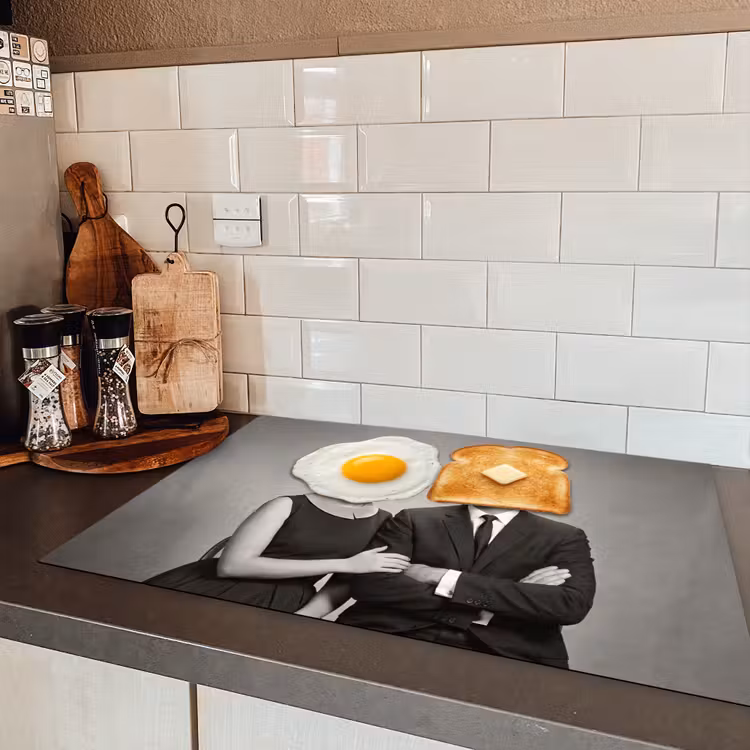 Ontbijt - Koppel - Ei - Brood Inductie beschermer vinyl 3mm klein -sfeer3