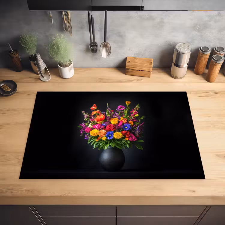Felgekleurd - Bloemen - Vaas Inductie beschermer vinyl 3mm klein -sfeer5