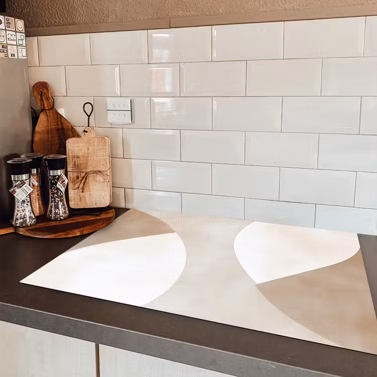 Bruin - Japandi - Abstract Inductie beschermer vinyl 3mm klein -sfeer3