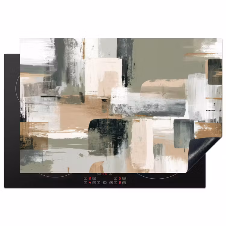 Penseelstreken - Abstract - Aardetinten Inductie beschermer vinyl 3mm klein -3d