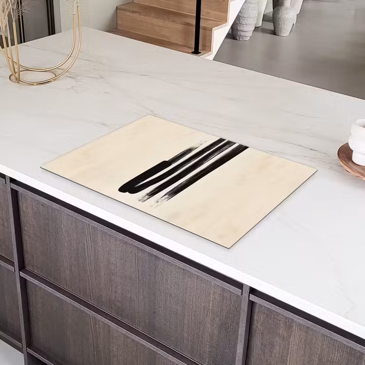 Penseelstreken - Verticaal - Zwart Inductie beschermer vinyl 3mm klein -sfeer8