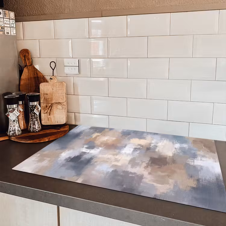 Penseelstreken - Schilderij - Beige Inductie beschermer vinyl 3mm klein -sfeer3