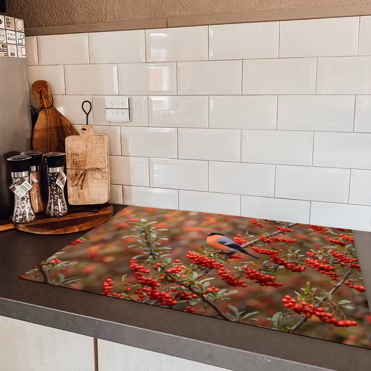 Goudvink - Bessen - Herfst - Natuur - Kleurrijk Inductie beschermer vinyl 3mm klein -sfeer3