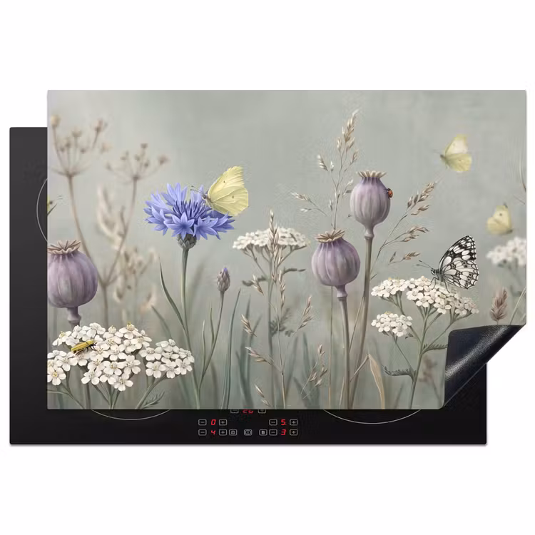Vlinders - Wildbloemen - Illustratie - Kleurrijk Inductie beschermer vinyl 3mm klein -3d