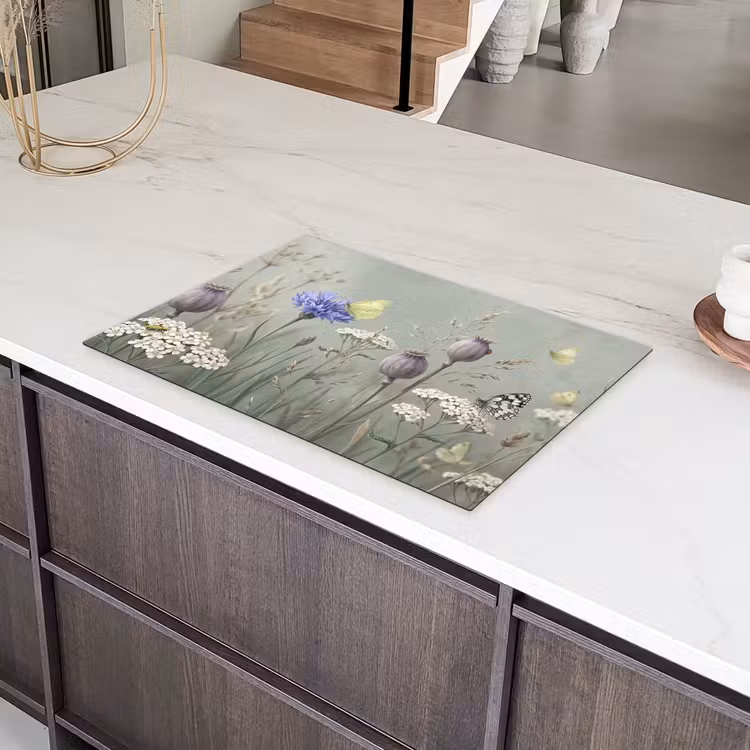 Vlinders - Wildbloemen - Illustratie - Kleurrijk Inductie beschermer vinyl 3mm klein -sfeer8