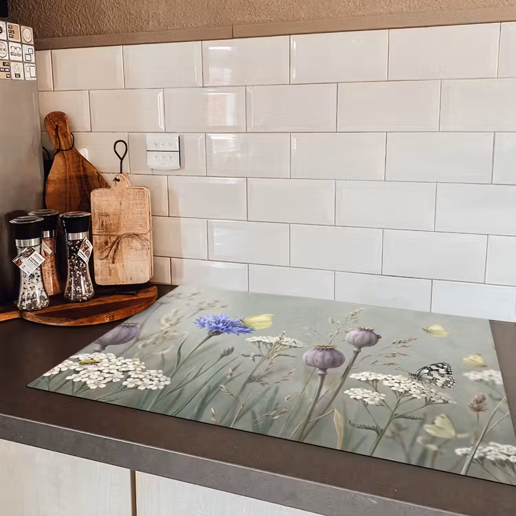 Vlinders - Wildbloemen - Illustratie - Kleurrijk Inductie beschermer vinyl 3mm klein -sfeer3