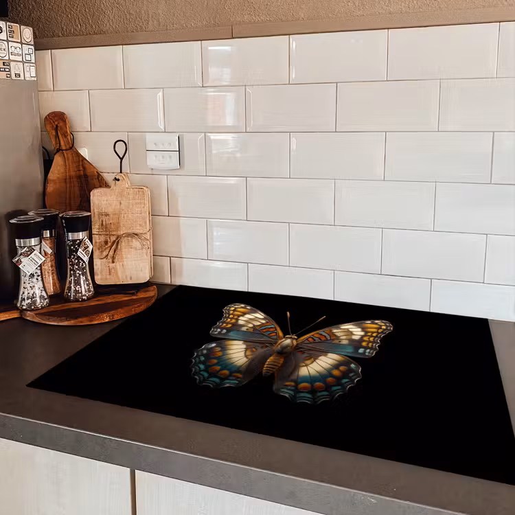 Vlinder - Kleurrijk - mozaïekachtig Inductie beschermer vinyl 3mm klein -sfeer3
