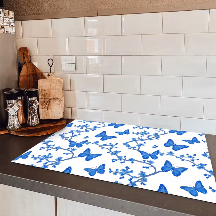 Vlinder - Bloemen - Blauw Inductie beschermer vinyl 3mm klein 276 -sfeer3