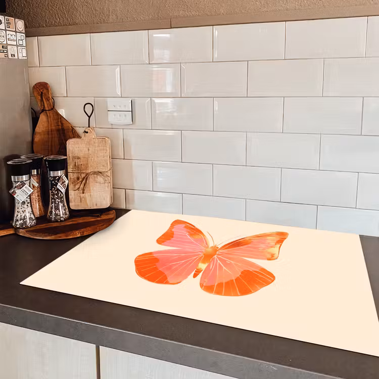 Vlinder - Minimalistisch - Roze Inductie beschermer vinyl 3mm klein -sfeer3