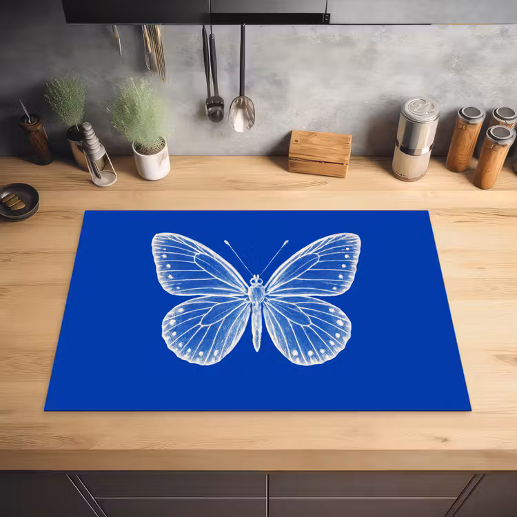 Vlinder - Wit - Getekend - Stippen Inductie beschermer vinyl 3mm klein -sfeer5