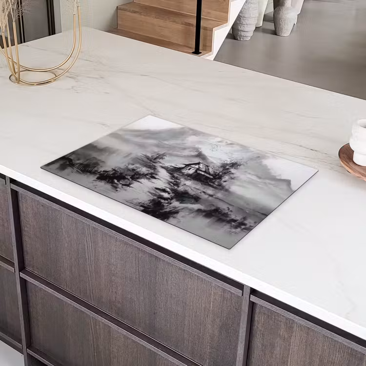 Hut - Grijs - Bergen - Mistig Inductie beschermer vinyl 3mm klein -sfeer8